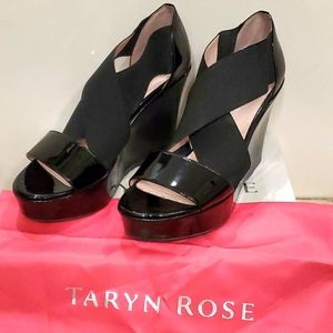 Taryn Rose patent and elastic platform sandals